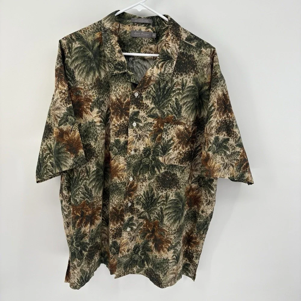 Daniel Cremieux Tropical Short Sleeve Button Shirt Mens 2XL Palm‎ Hawaiian Aloha